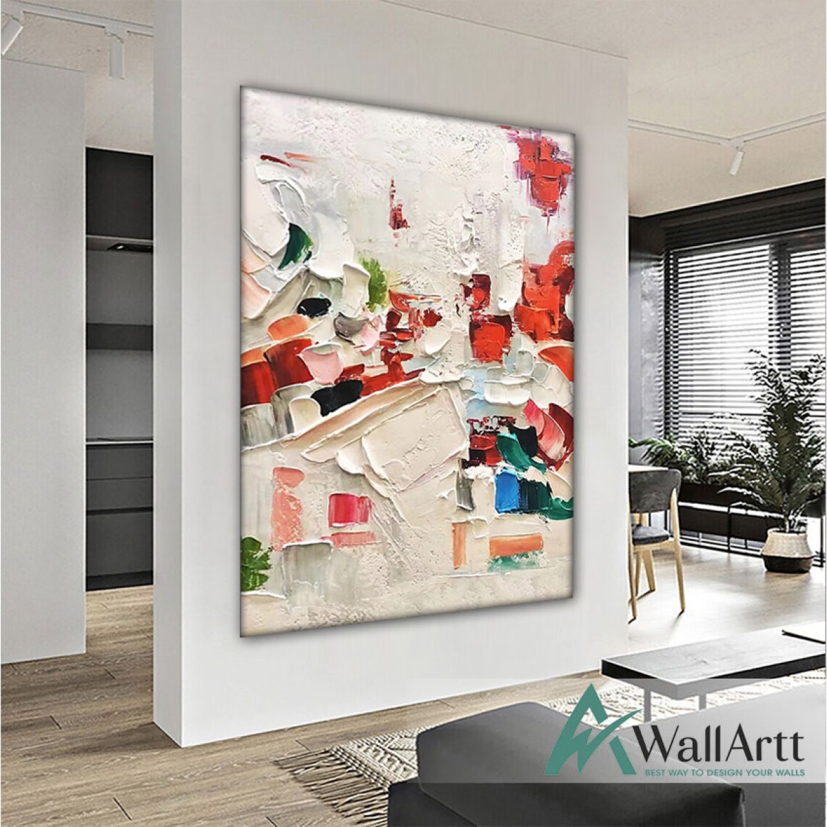 Red n White Abstract II 3d Heavy Textured Partial Oil Painting